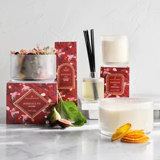 Bordeaux Fig scented candles and diffuser with decorative packaging