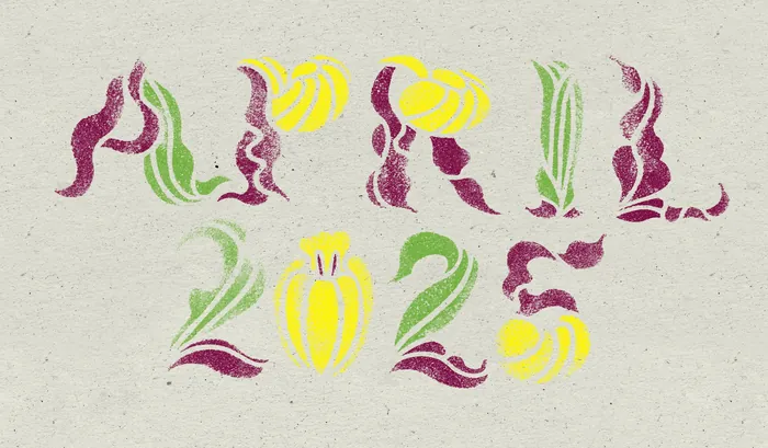 Hand-cut stencil painted Lady Slippers font in yellow, green, and purple