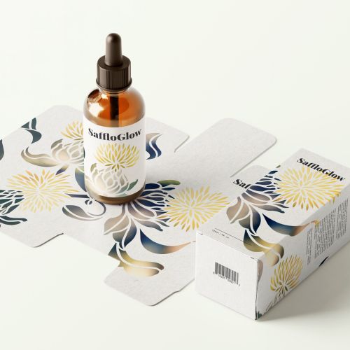 Medicinal safflower skin oil bottle with floral packaging mockup