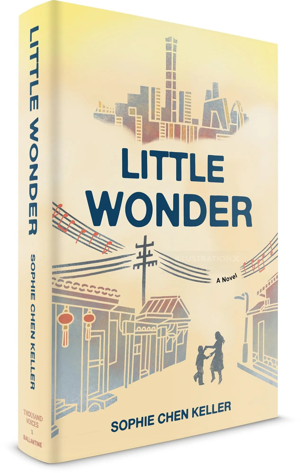 Book cover illustration for Little Wonder showing cityscape and figure by Mayuko Fujino