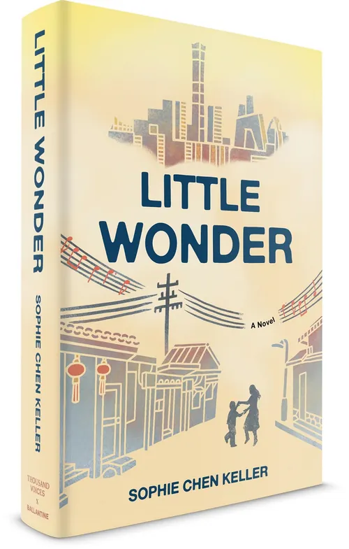 Book cover illustration for Little Wonder showing cityscape and figure by Mayuko Fujino