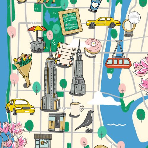 Colorful illustrated map of New York City with landmarks by Megan McKean
