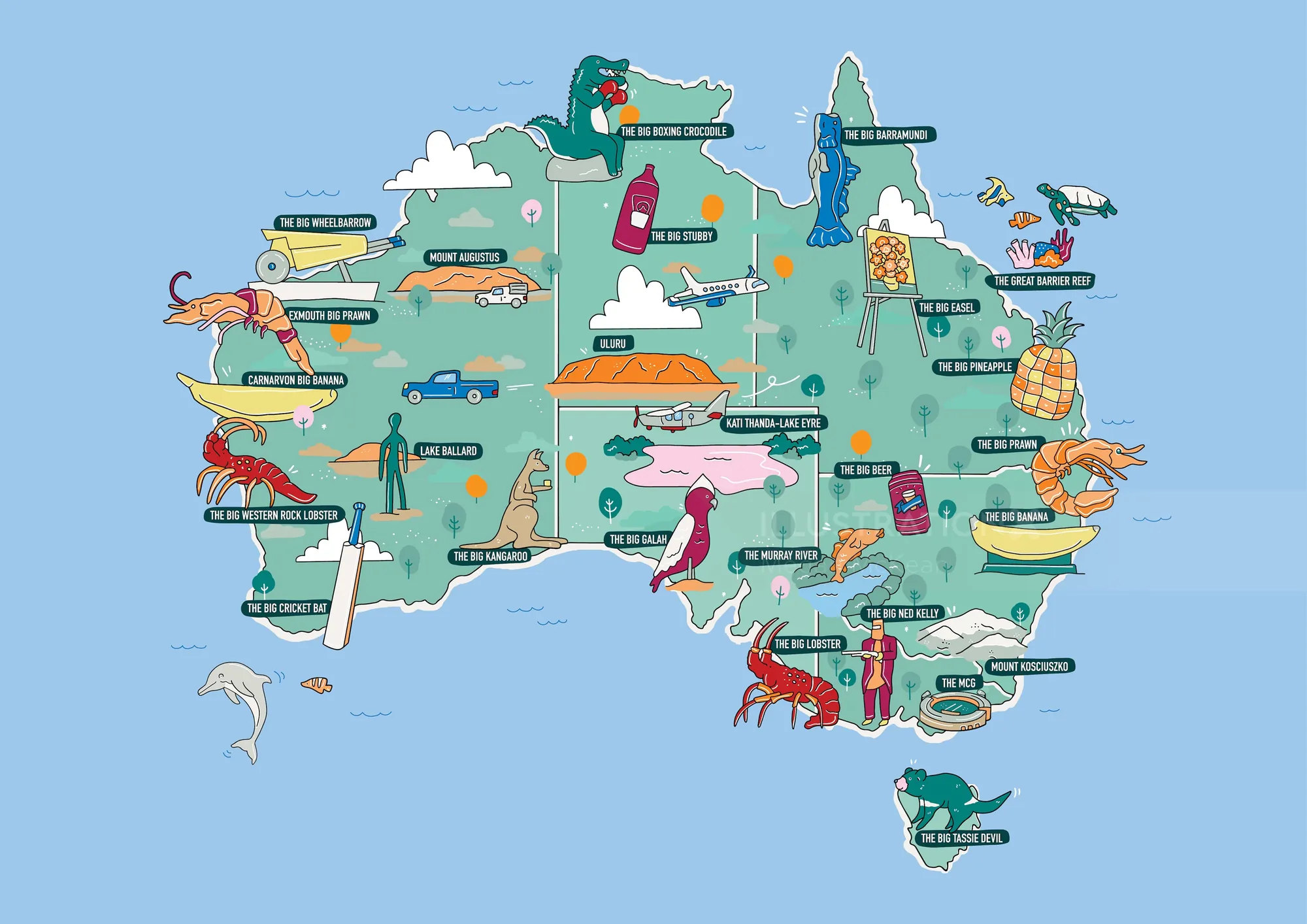 Map highlighting Australia’s roadside Big Things attractions