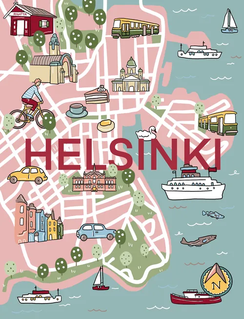 Decorative map of Helsinki with key locations