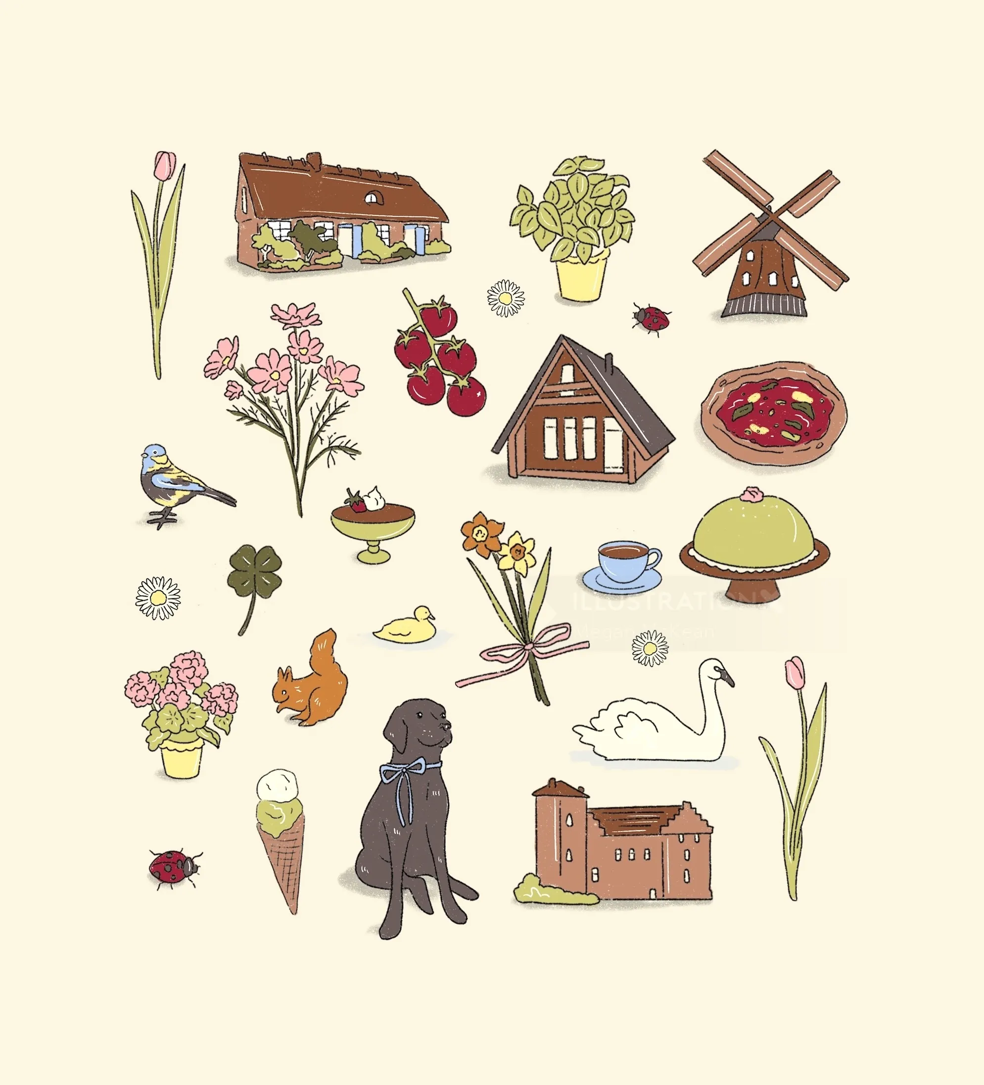 Colorful Swedish-themed illustration stickers by Megan McKean