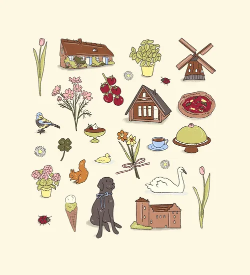 Colorful Swedish-themed illustration stickers by Megan McKean