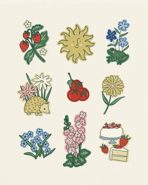 Minimal graphic illustration of Swedish seasonal motifs