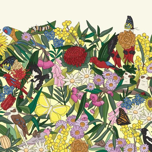 Detailed botanical illustration of garden landscape