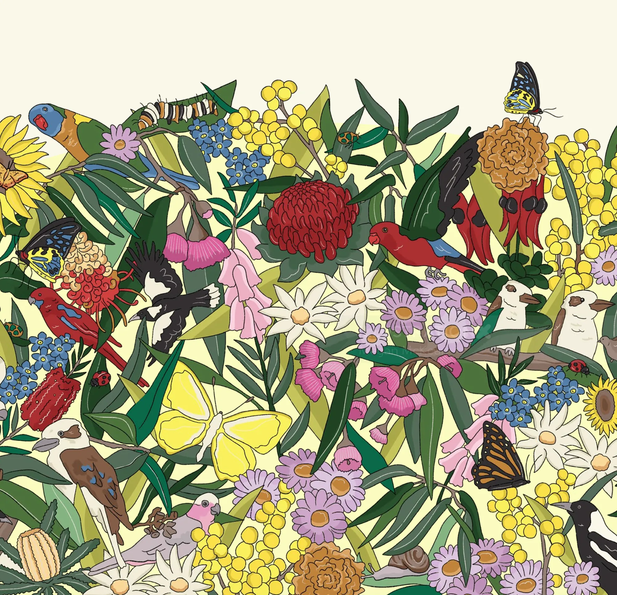 Detailed botanical illustration of garden landscape