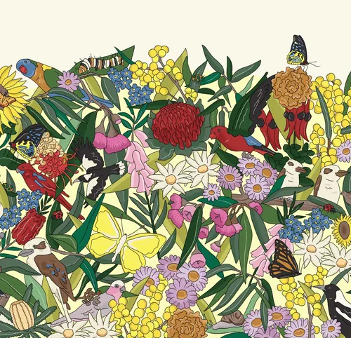 Detailed botanical illustration of garden landscape