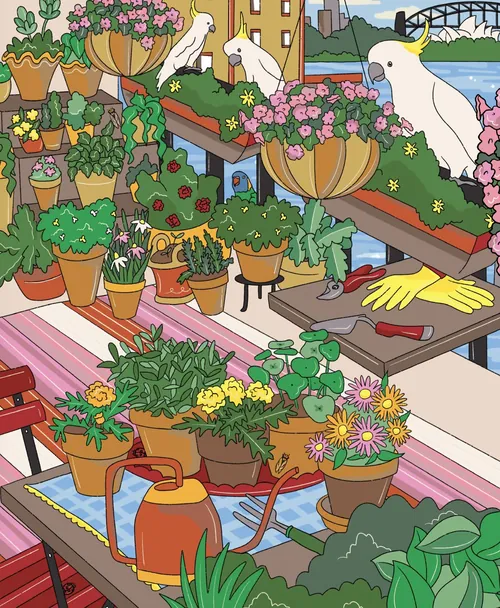 Cozy balcony with plants and sunlight