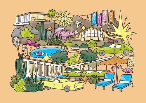 Mid-century modern architecture illustration in Palm Springs