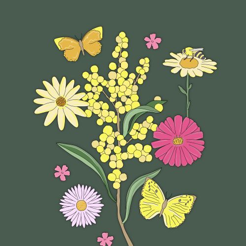 Botanical bouquet with butterflies scene