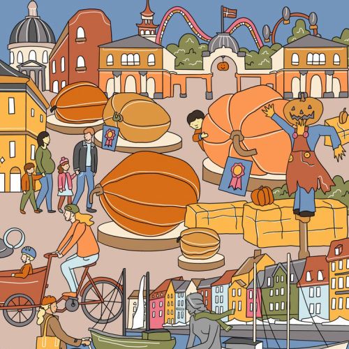 Autumn cityscape illustration of Copenhagen