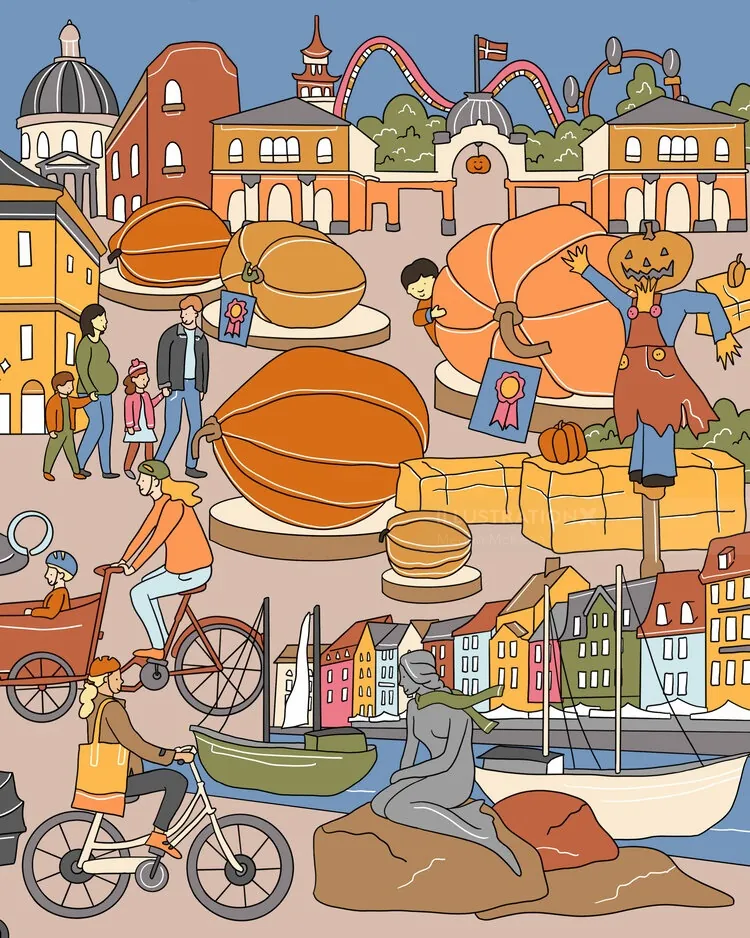 Autumn cityscape illustration of Copenhagen