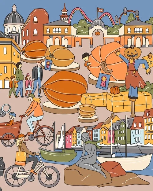 Autumn cityscape illustration of Copenhagen
