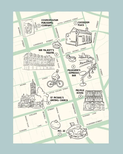 Mapa ilustrado da cidade de Melbourne por Megan McKean