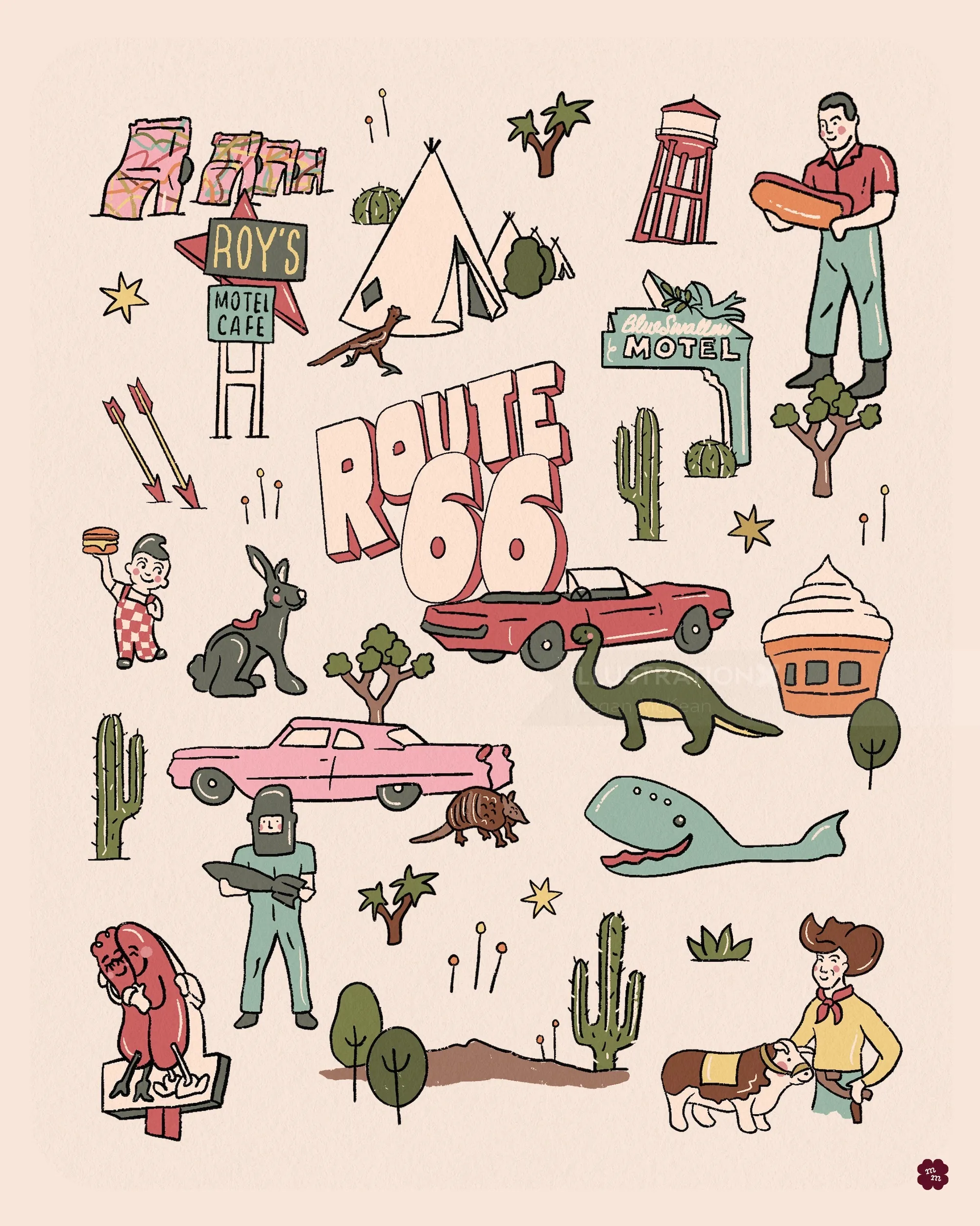 Route 66-Symbolcollage-Illustration von Megan McKean