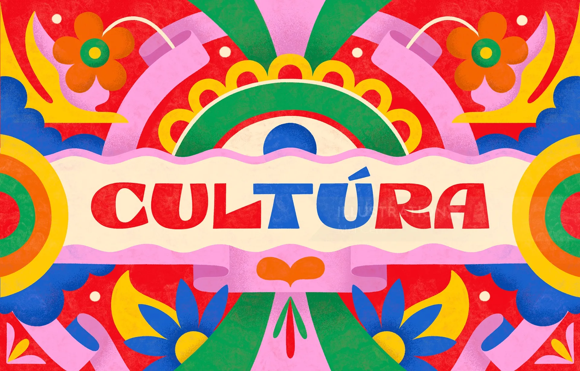 Banner colorido de Cultura con patrones llamativos de Mel Cerri