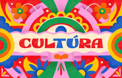 Colorful Cultura banner with bold patterns by Mel Cerri