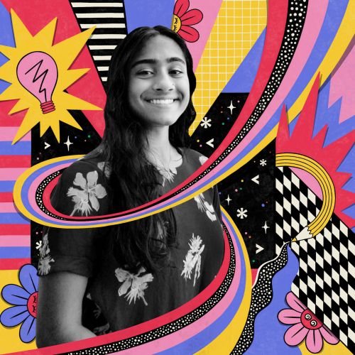 Illustration of a smiling young woman at Apple WWDC by Mel Cerri