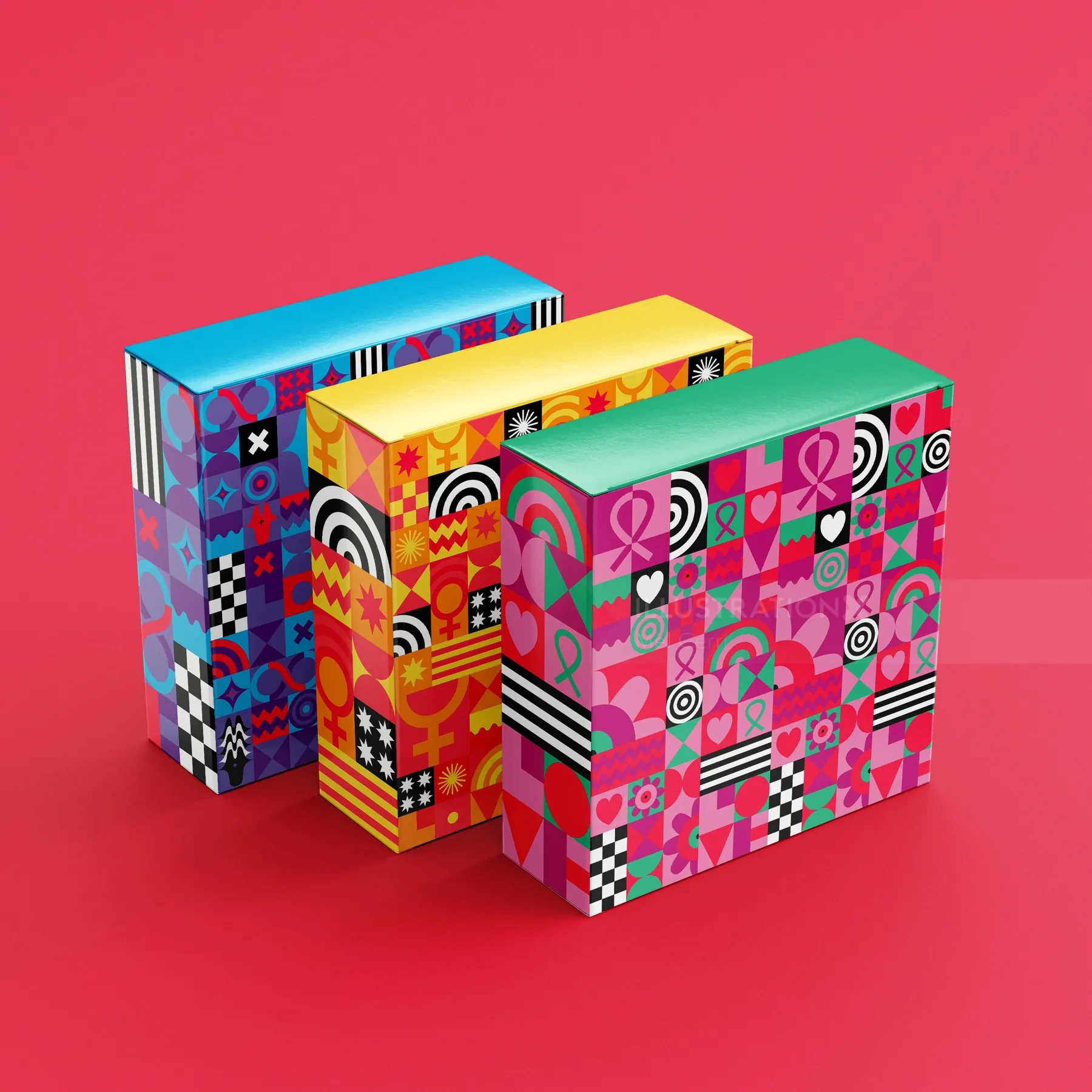 Colorful Avon Breast Cancer Awareness campaign boxes by Mel Cerri