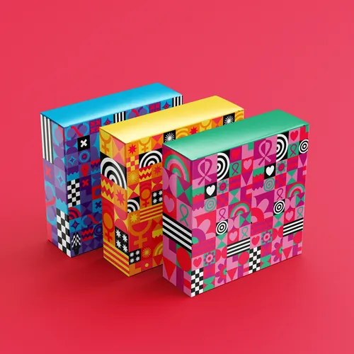 Colorful Avon Breast Cancer Awareness campaign boxes by Mel Cerri