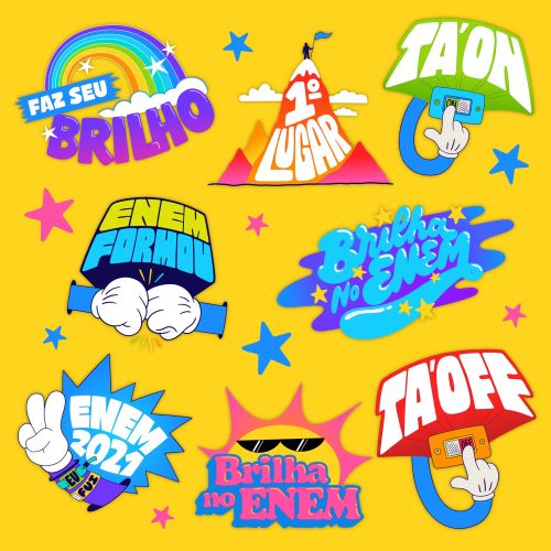 Colorful ENEM motivational stickers with encouraging phrases by Mel Cerri