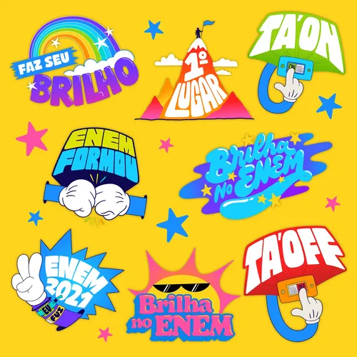 Colorful ENEM motivational stickers with encouraging phrases by Mel Cerri