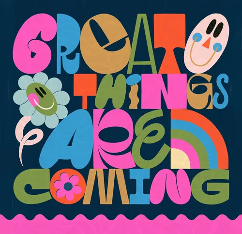 Hand-lettered positive message with playful shapes and bright colors by Mel Cerri