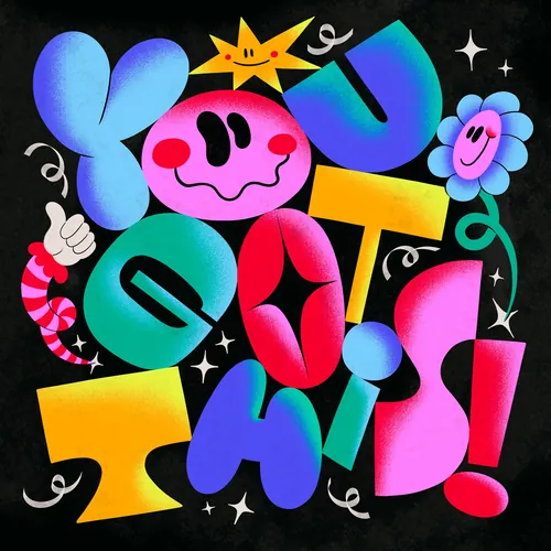 Colorful playful typography with smiling faces by Mel Cerri