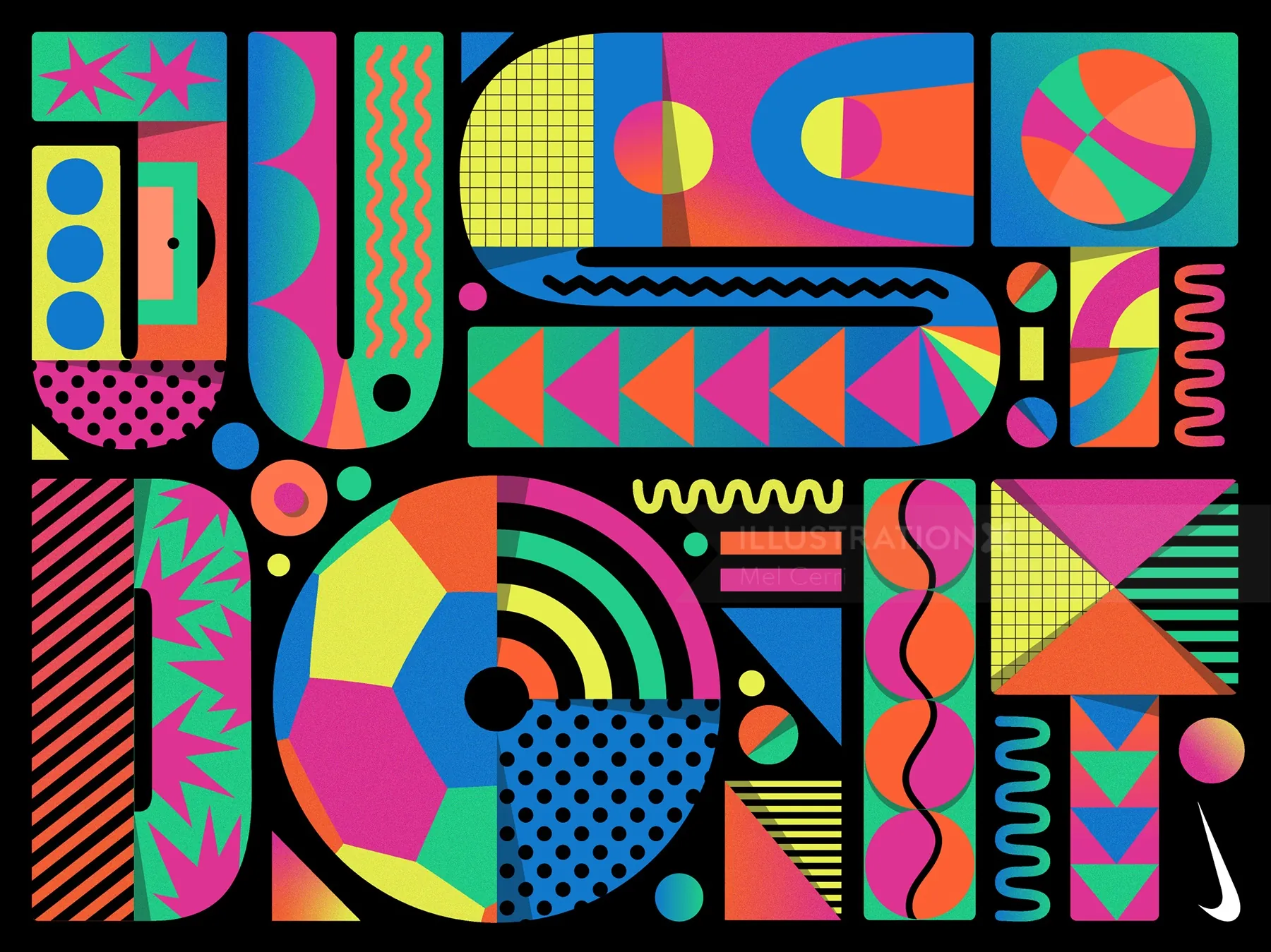 Colorful geometric shapes and patterns inspired by Nike brand - Mel Cerri