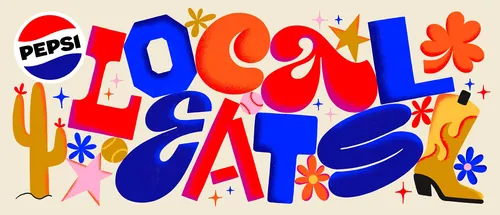 Bold colorful lettering illustration for Pepsi local eats by Mel Cerri