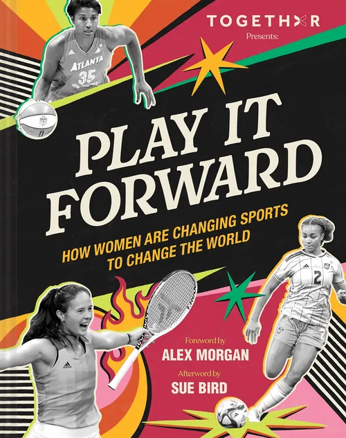 Illustrated cover showing women athletes, by Mel Cerri