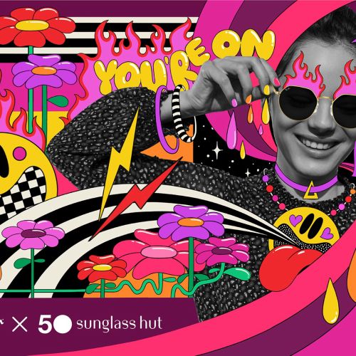 Colorful Ray-Ban Sunglass Hut 50th anniversary illustration by Mel Cerri