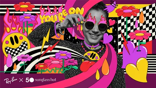 Colorful Ray-Ban Sunglass Hut 50th anniversary illustration by Mel Cerri