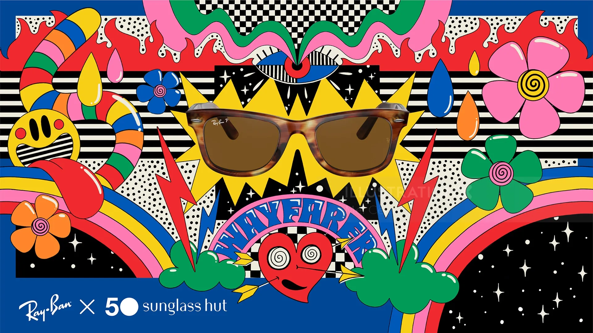 Mel Cerri 为庆祝 Sunglass Hut 成立 50 周年而设计的彩色插图