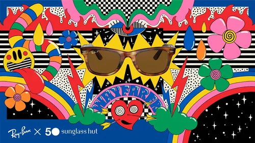 Colorful illustrated design celebrating Sunglass Hut’s 50th anniversary by Mel Cerri