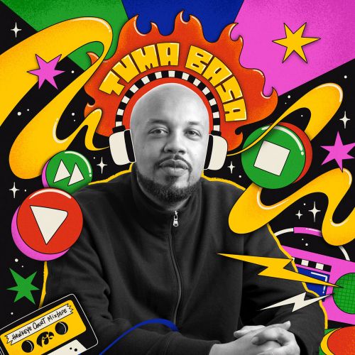 Editorial illustration of Tuma Basa with 80s boombox and mixtape symbols by Mel Cerri