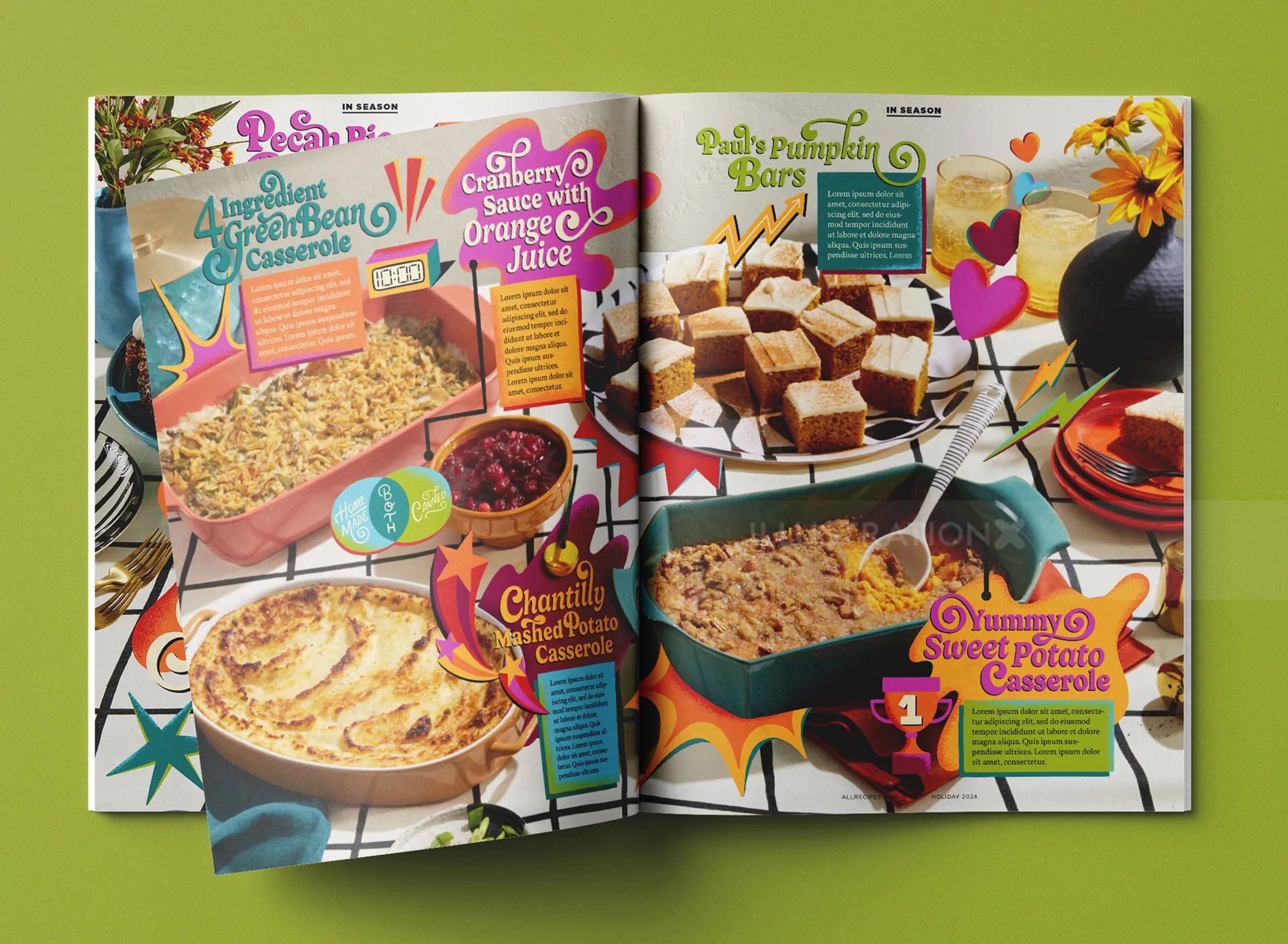 Thanksgiving casseroles and recipes illustrated by Mel Cerri