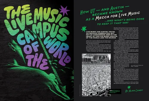 Illustration with colorful lettering about live music history by Mel Cerri