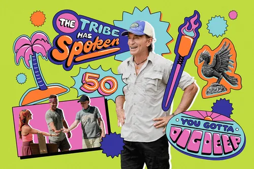 Sticker-style reality TV collage with torch, rose, and diamond heel by Mel Cerri