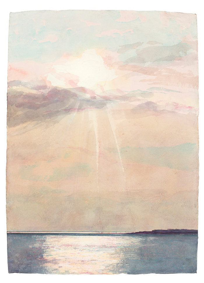 Ilustração em aquarela mar e céu