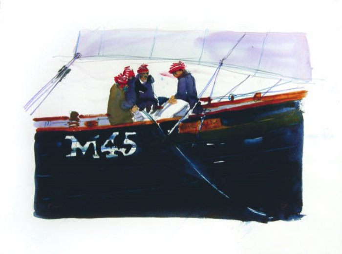 水彩插图M45船