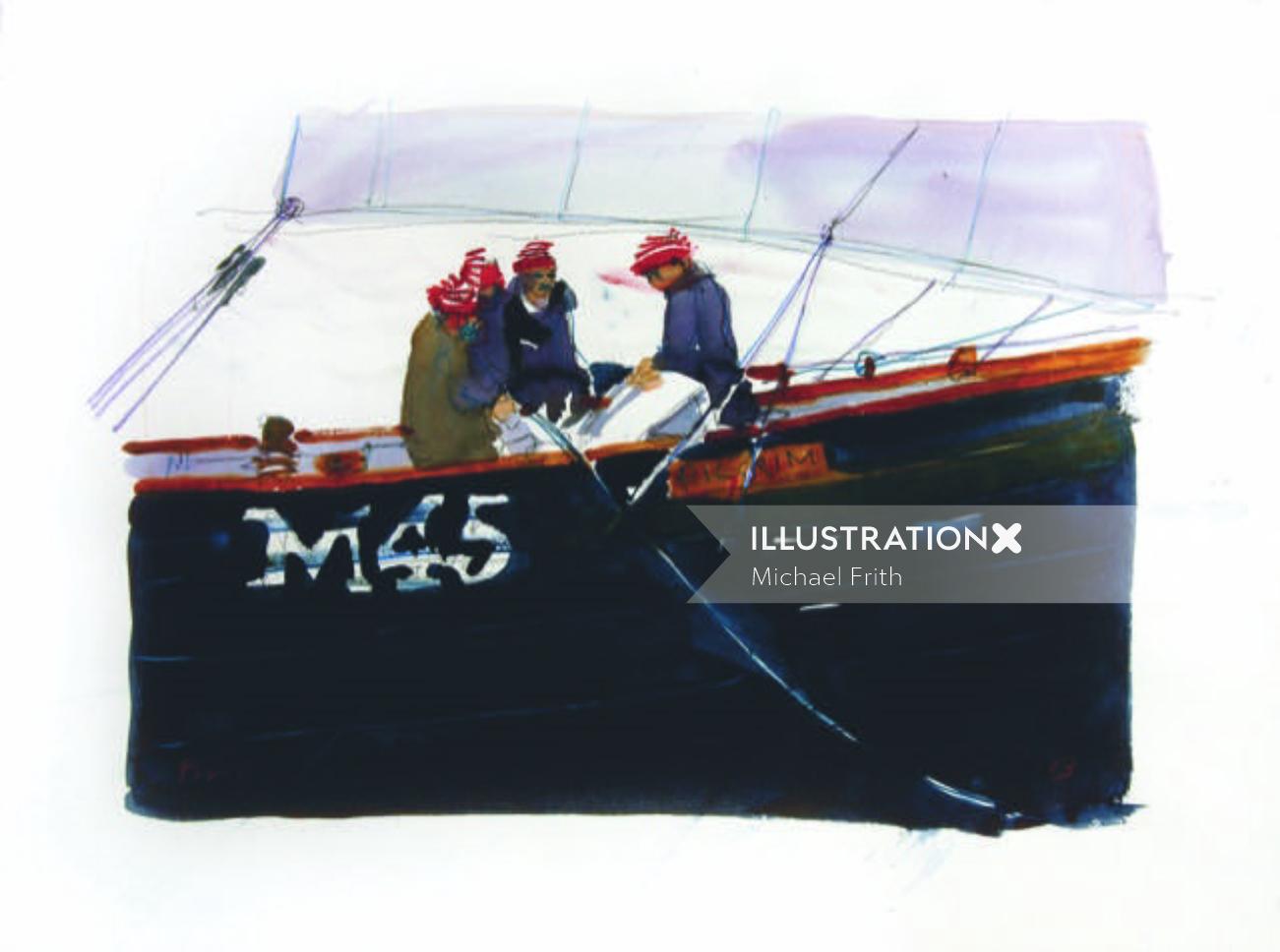 Ilustração em aquarela barco M45