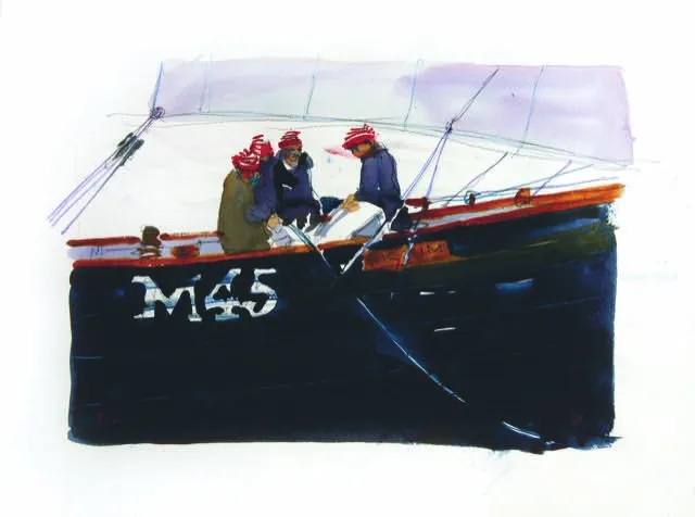 Watercolor illustration M45 boat
