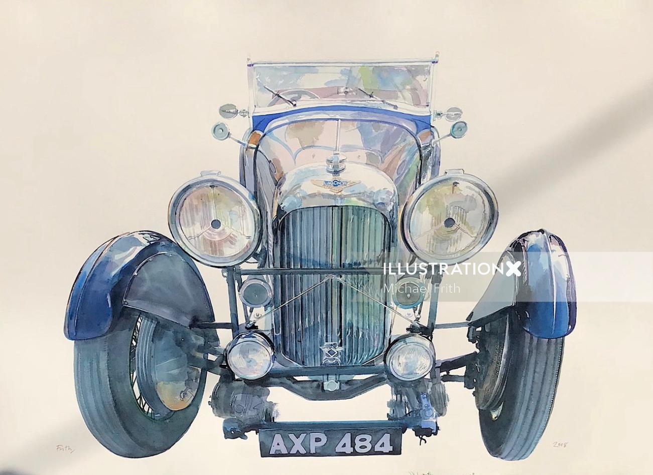 Watercolor illustration of car
