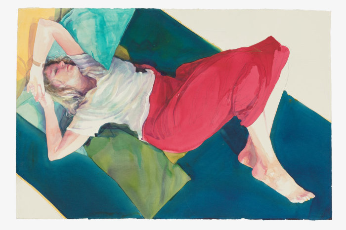 watercolor illustration of sleeping woman
