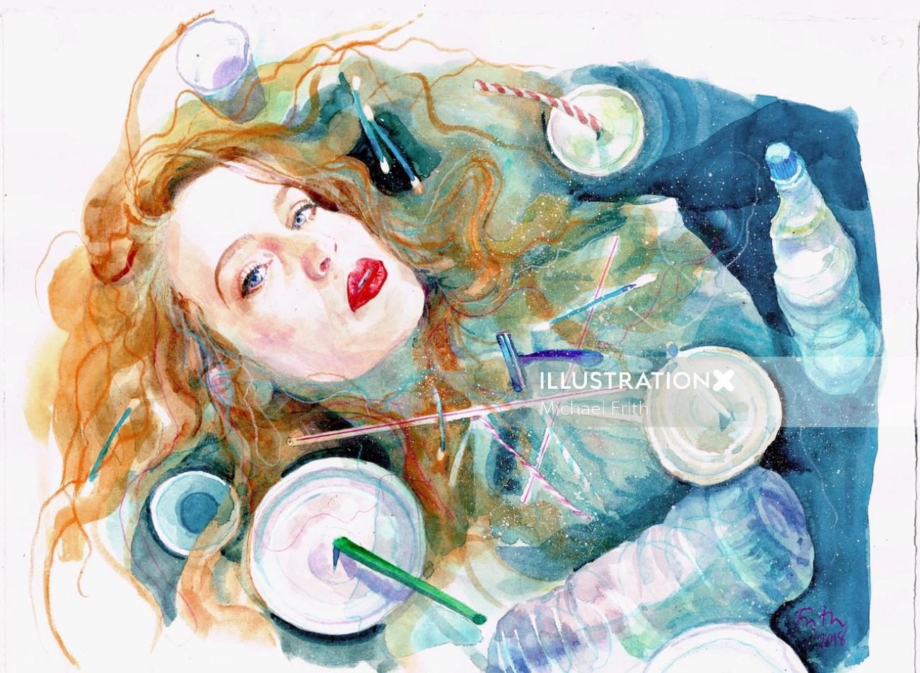Watercolor illustration of woman
