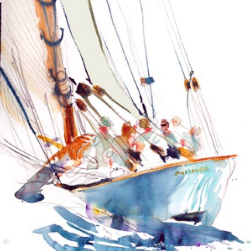 Illustration of people in sailing boat